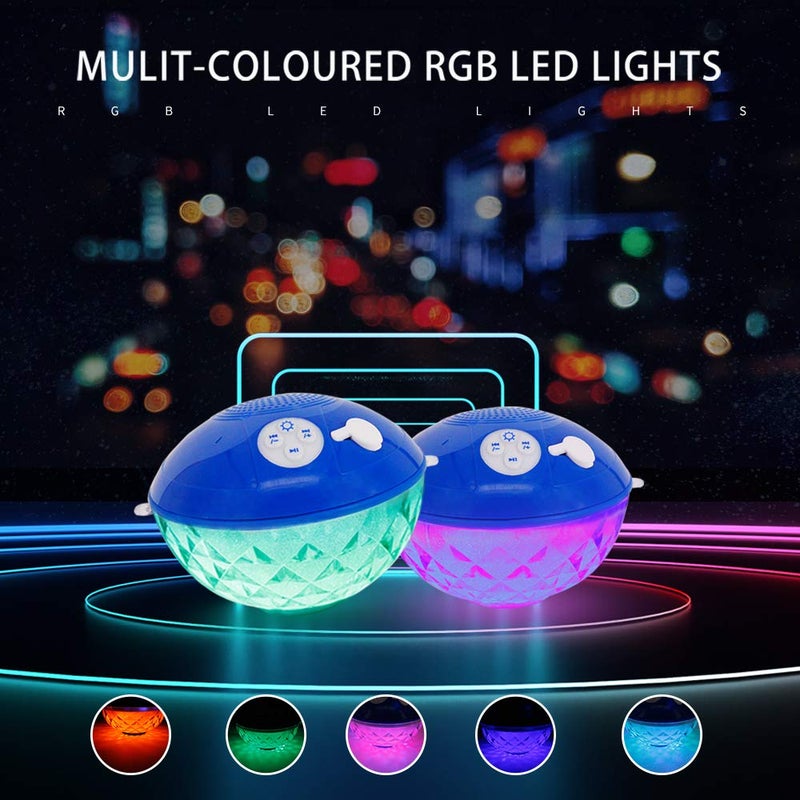 Blufree Bluetooth Pool Speaker with Colorful Light, Portable Floating Pool Speaker IP68 Waterproof,Built-in Mic, Floatable Crystal Clear Sound Wireless Bluetooth Hot Tub Speakers for Pools Spa Outdoor - Image 2